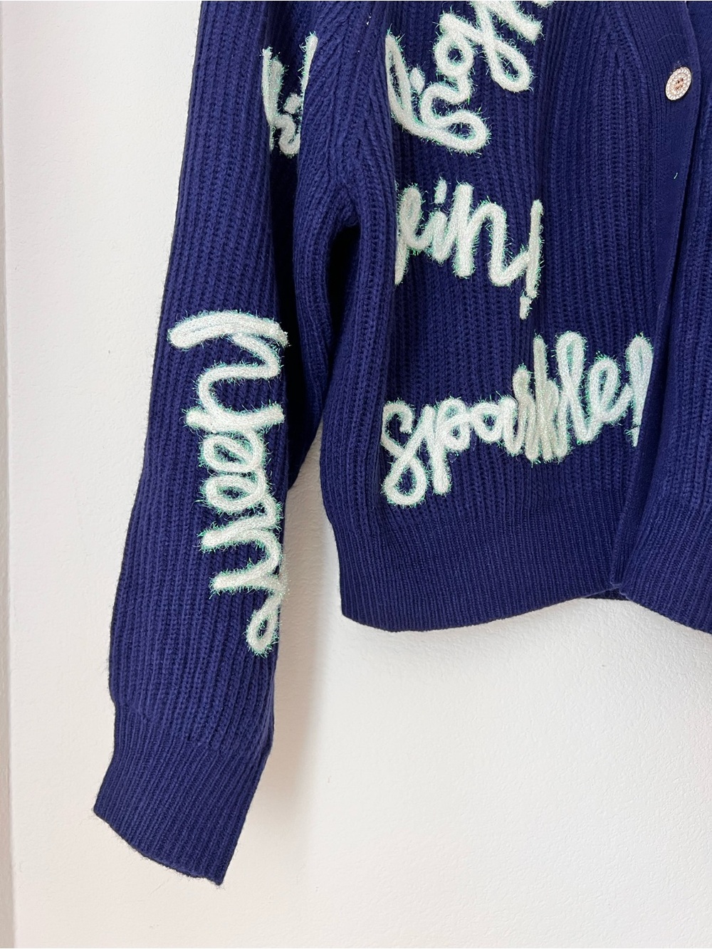 NWT Queen of Sparkles Go Win Fight Navy White Cardigan Small Cheer Game Day - Picture 4 of 7